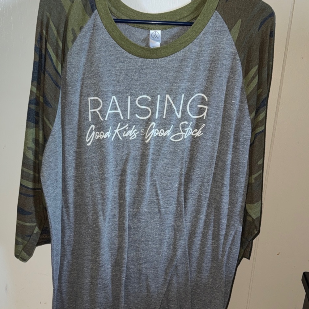 Alternative Apparel Gray and Green Raglan Tee